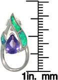 Opal Earrings - Sterling Silver Created Opal and Amethyst Purple CZ Double Teardrop Post Earrings