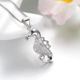 Seahorse Necklace - Sterling Silver Seahorse Pendant with Pave CZ Crystals on 18 Inch Box Chain Necklace