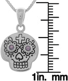 Jewelry Trends Sterling Silver Small Voodoo Skull Pendant with Amethyst on 18 Inch Box Chain Necklace