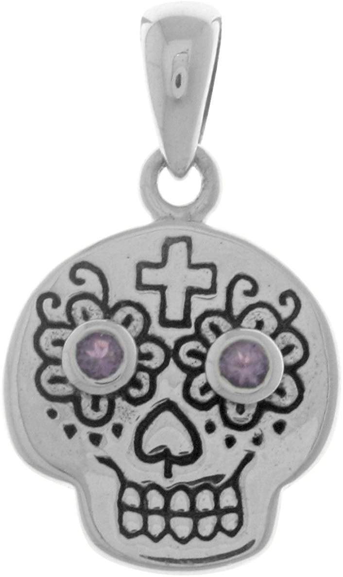 Jewelry Trends Sterling Silver Small Voodoo Skull Pendant with Amethyst