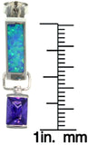 Opal Earrings - Sterling Silver Created Blue Opal Dangle Earrings with Amethyst Purple CZ Stones
