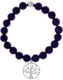 Amethyst Bracelet - Sterling Silver Tree Of Life Charm and Amethyst Semi Gemstone Beads Slip On Bracelet