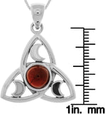 Jewelry Trends Sterling Silver Celtic Trinity Crescent Moon Pendant with Garnet on 18 Inch Box Chain Necklace