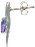 Opal Earrings - Sterling Silver Created Opal and Amethyst Purple CZ Double Teardrop Post Earrings