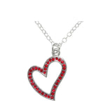 Crystal Heart Necklace - Pewter Heart Pendant with Sparkling Red Crystal Rhinestones 18-inch Chain Necklace