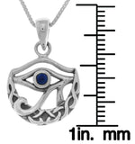 Jewelry Trends Sterling Silver Celtic Crescent Moon Eye of Horus Pendant with Synthetic Lapis on 18 Inch Necklace