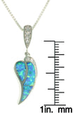 Opal Necklace - Sterling Silver Created Blue Opal and Clear CZ Heart Leaf Pendant with 18 Inch Box Chain Necklace