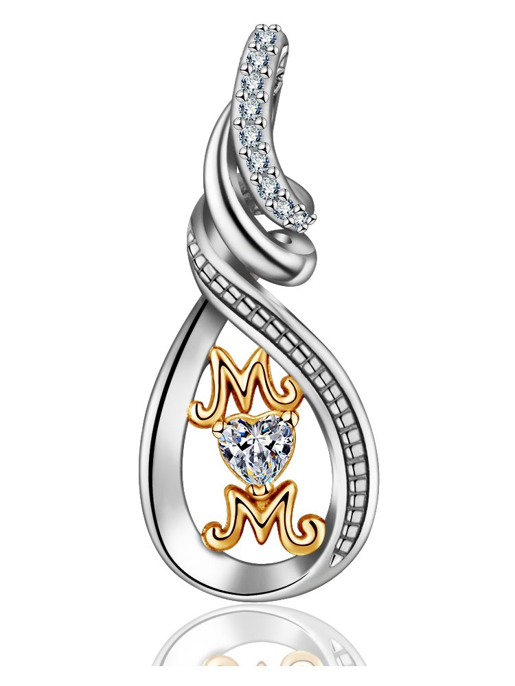 Jewelry Trends Mom Teardrop Love Heart CZ Sterling Silver Pendant Necklace 18"