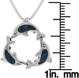 Jewelry Trends Sterling Silver Paua Shell Trinity Dolphins Pendant on Box Chain Necklace
