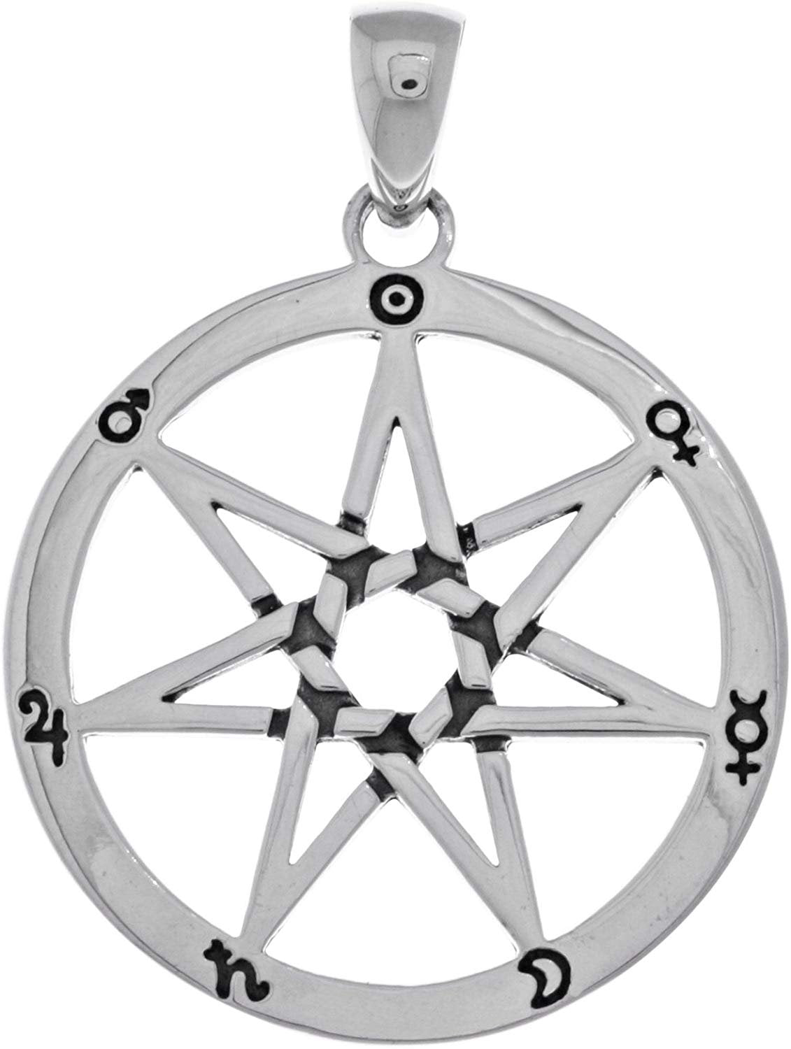 Jewelry Trends Sterling Silver Seven Point Fairy Star Heptagram Pendant
