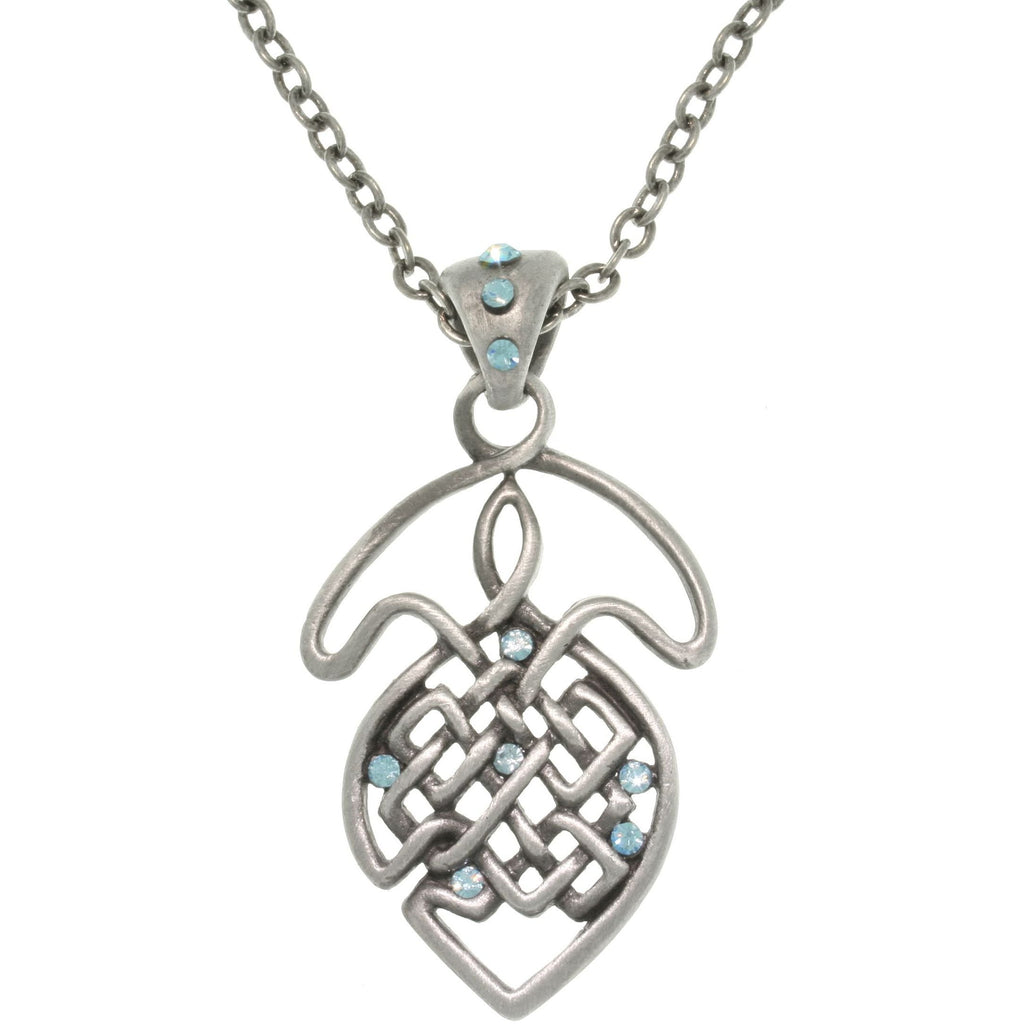 Jewelry Trends Pewter Blue Crystal Celtic Knot Pendant with a 24 Inch Chain Necklace