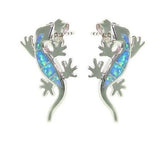 Opal Earrings - Sterling Silver Created Blue Opal Gecko Lizard Earrings