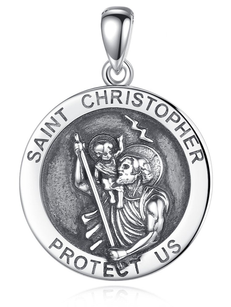 Jewelry Trends Saint Christopher Protection Pendant with Prayer Sterling Silver Pendant Necklace 18"