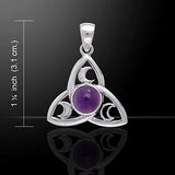 Jewelry Trends Sterling Silver Celtic Trinity Crescent Moon Pendant with Amethyst on 18 Inch Box Chain Necklace