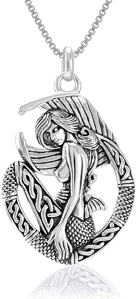 Jewelry Trends Celtic Mermaid Ocean Goddess Sterling Silver Pendant Necklace 18"