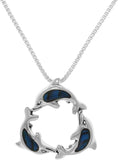 Jewelry Trends Sterling Silver Paua Shell Trinity Dolphins Pendant on Box Chain Necklace