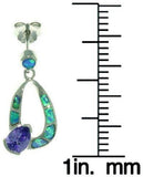 Opal Earrings - Sterling Silver Created Blue Opal with Amethyst Purple CZ Teardrop Dangle Earrings