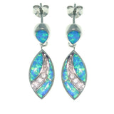 Opal Earrings - Sterling Silver Created Blue Opal and Clear Cubic Zirconia Marquis Designed Dangle Earrings