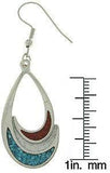 Turquoise Earrings - Pewter Teardrop Dangle Earrings with Created Turquoise and Red Stone