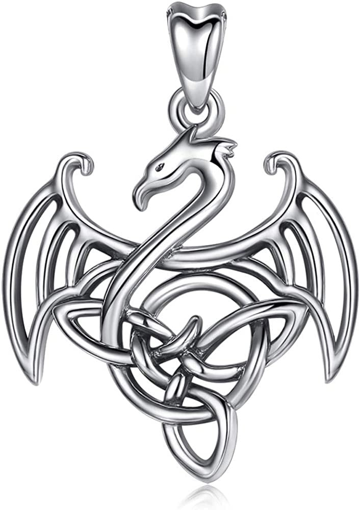 Jewelry Trends Celtic Dragon Guardian Sterling Silver Pendant Necklace 18"