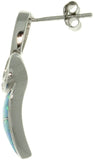 Opal Earrings - Sterling Silver Created Blue Opal with Pave Clear Cubic Zirconia CZ Pendulum Dangle Earrings