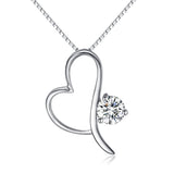 CZ Heart Necklace - Sterling Silver Open Heart Pendant with CZ Crystal on 18 Inch Box Chain Necklace