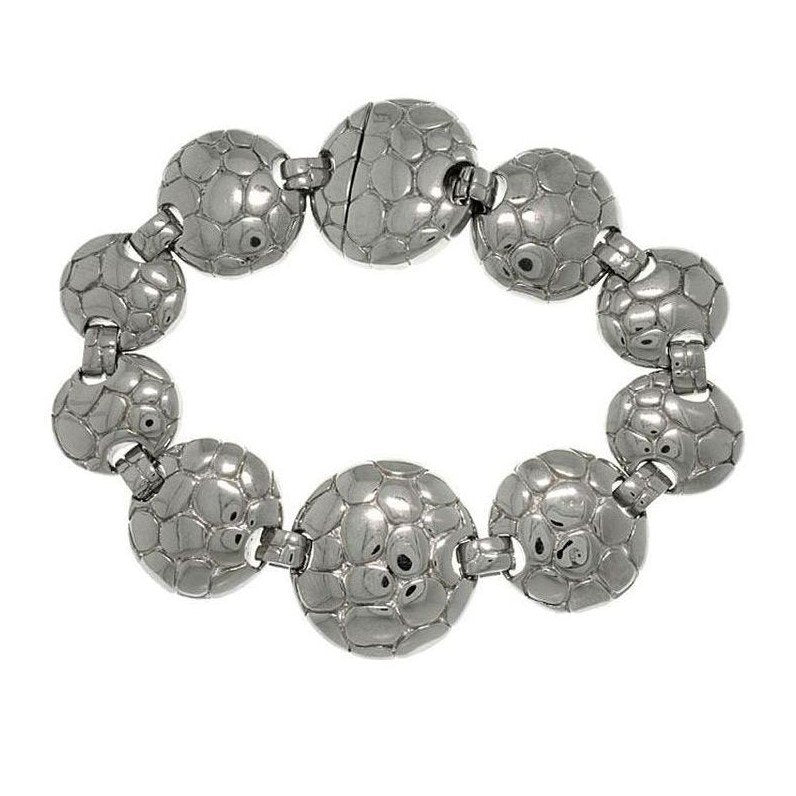 Statement Steel Bracelet - Stainless Steel Silver Round Textured Link Designer Bracelet