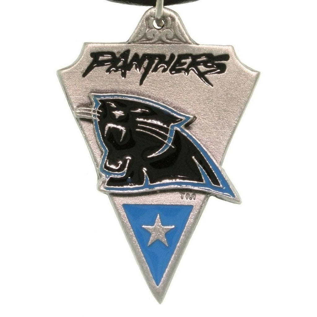 Jewelry Trends Pewter Carolina Panthers NFL Pennant Pendant on Black Leather Necklace