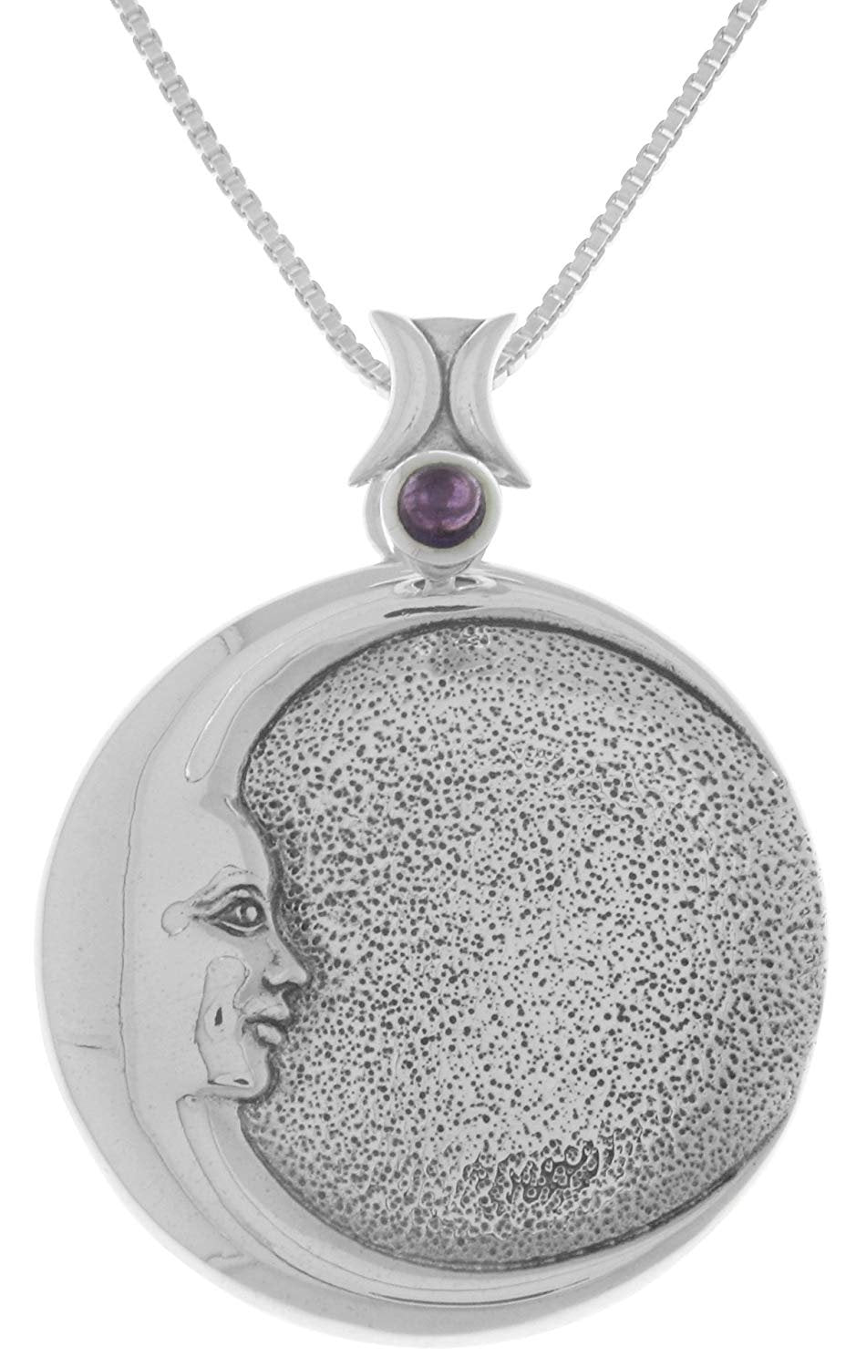 Jewelry Trends Sterling Silver Goddess Crescent Moon Eclipse Pendant with Amethyst on 18 Inch Necklace